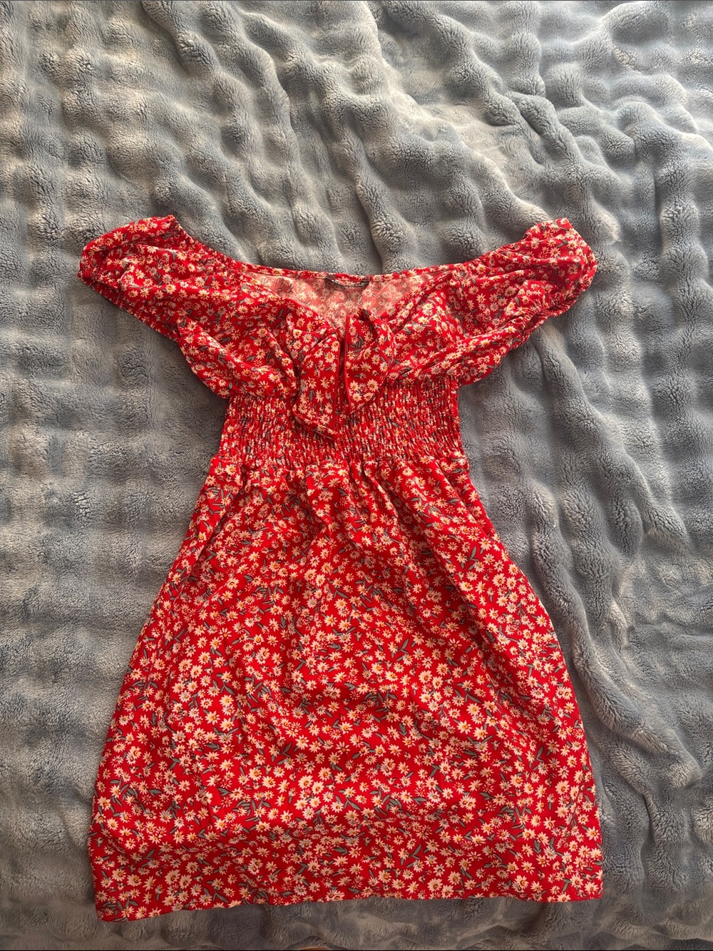 Red Floral Off-Shoulder Summer Dress